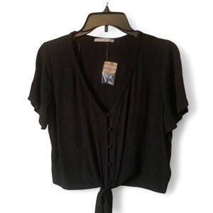 Cropped Tie Front Top